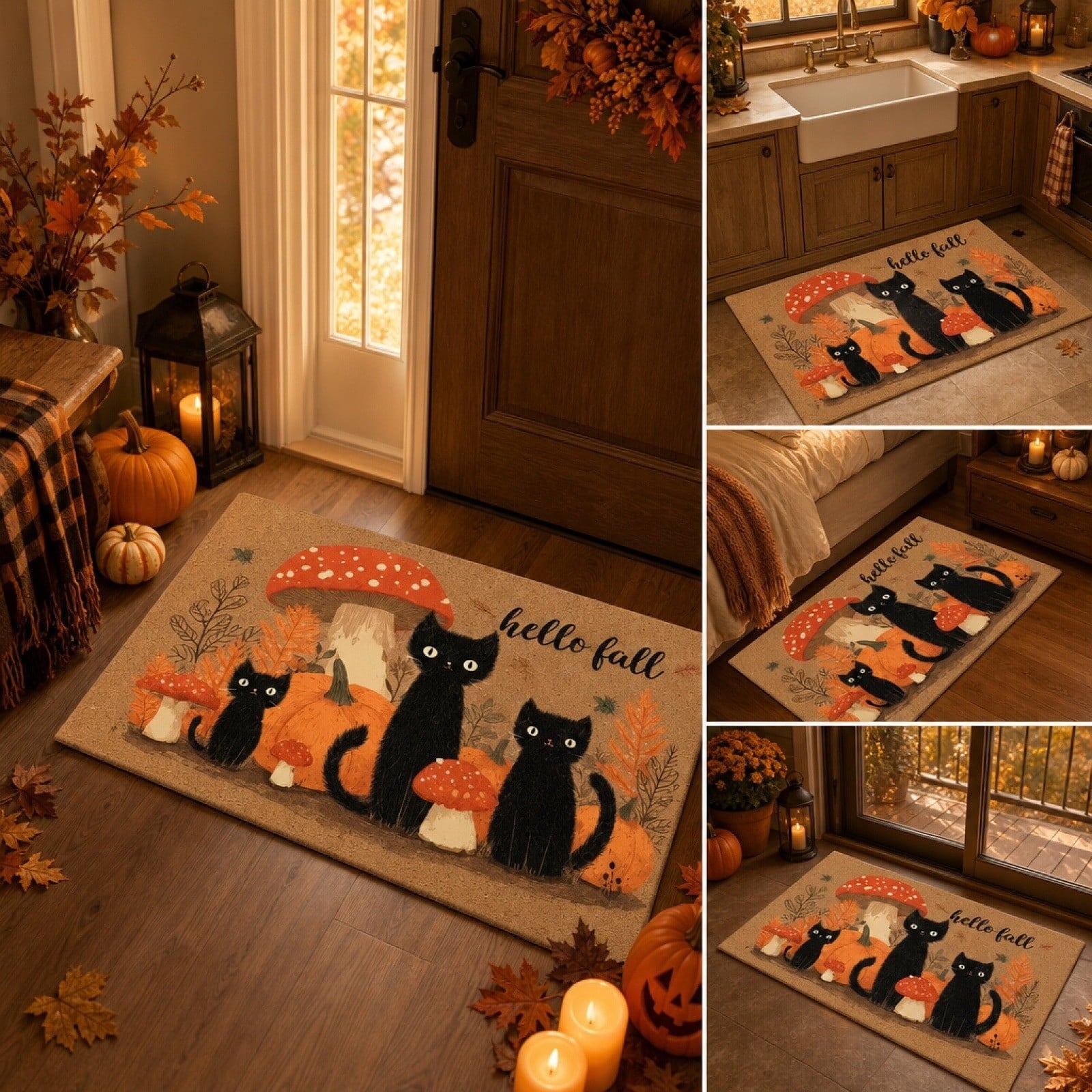 OutmaxHome Halloween Theme Cute Ghost Print Doormat, 15.8x23.6 Inch Non-Slip Absorbent Mat, Easy to Clean, for Front Door, Porch, Farmhouse
