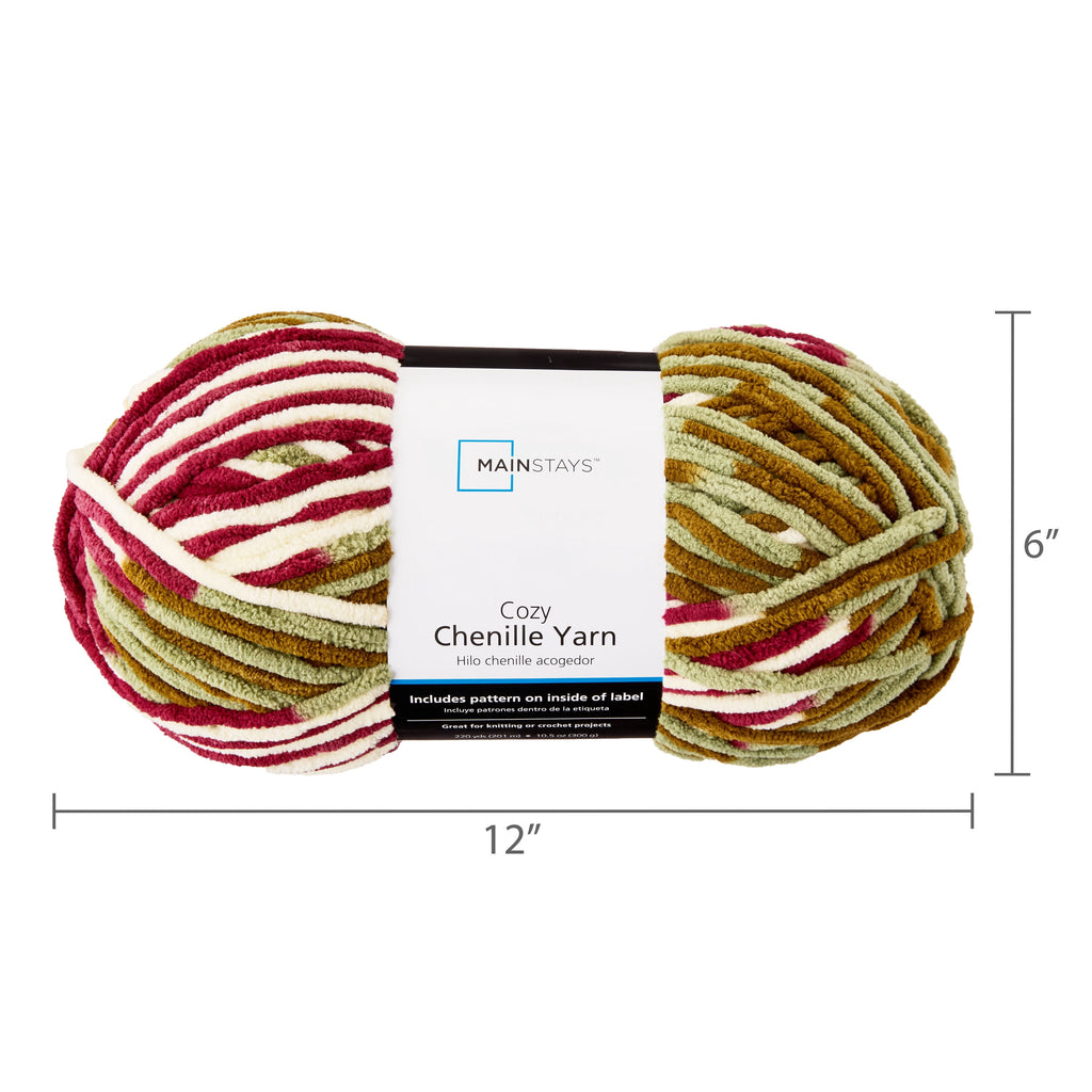 Mainstays Cozy Chenille Yarn, 220 yd, Arctic White, 100% Polyester, Bulky