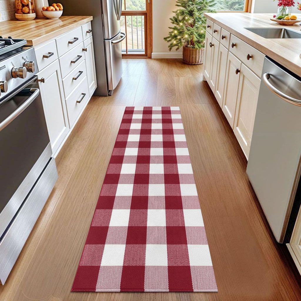 HearthHarmony Buffalo Plaid Area Rugs 2x3 Ft Brown and Black Checkered Rugs Washable Front Door Mat Hand Woven Cotton Outdoor Small Rug for Front Porch Kitchen Entryway Patio Bathroom