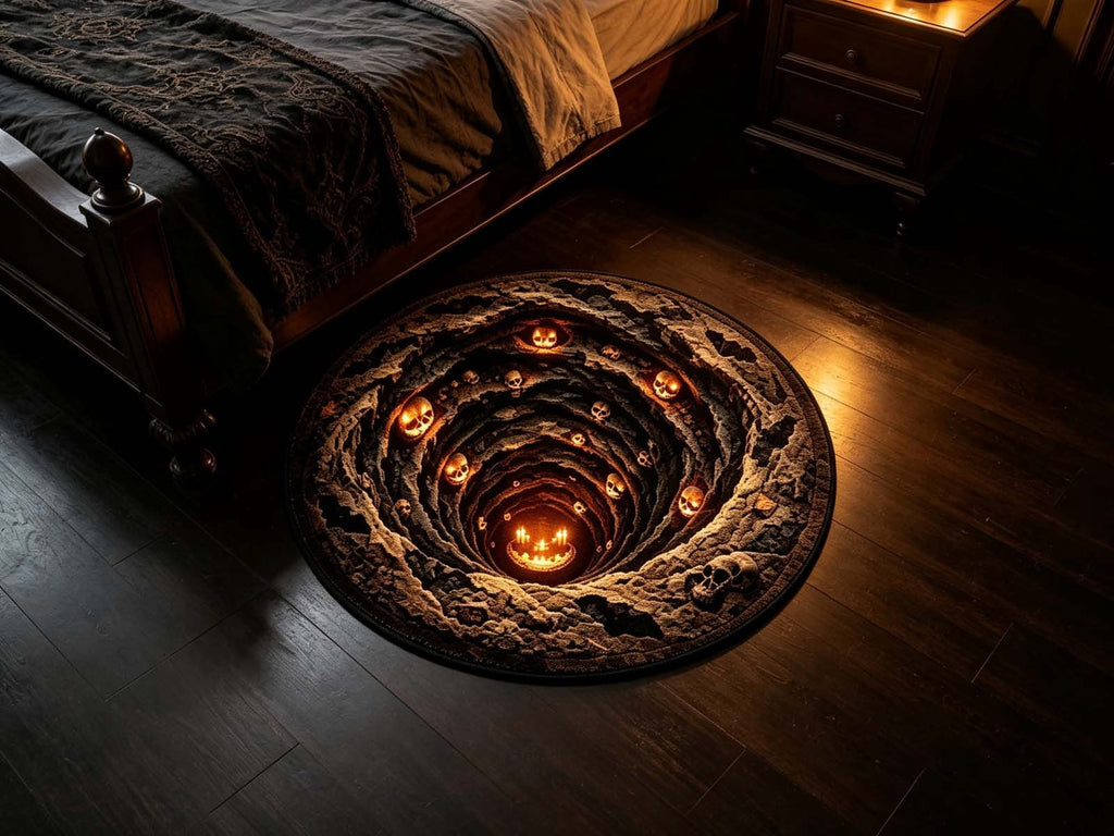 3D Halloween Round Rug, Illusion Halloween Round Mat, Funny Rug with Non-Slip Soft Visual Effect Door Mat for Living Room Indoor Decor