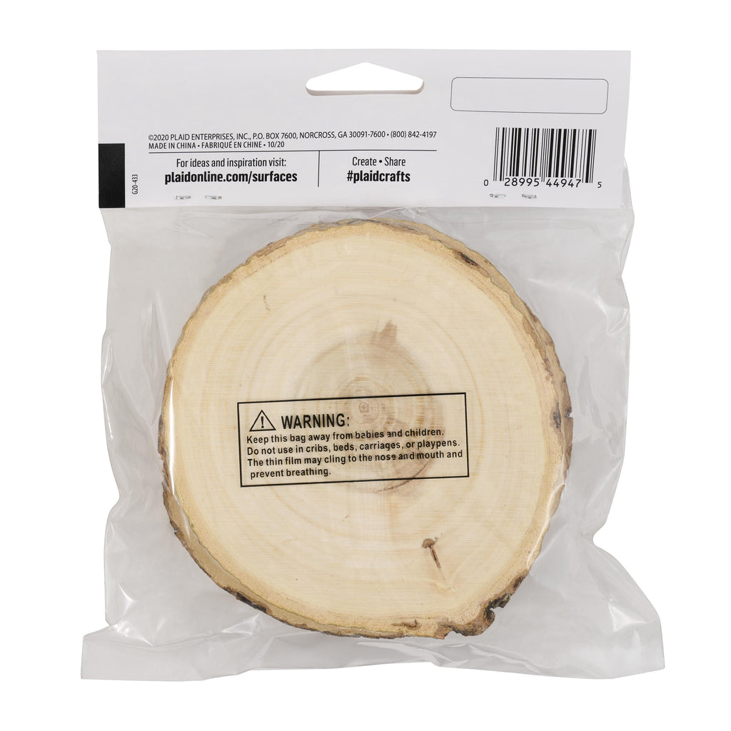 Plaid Unpainted Wood Surface, Small Wood Round with Bark, 4 Piece