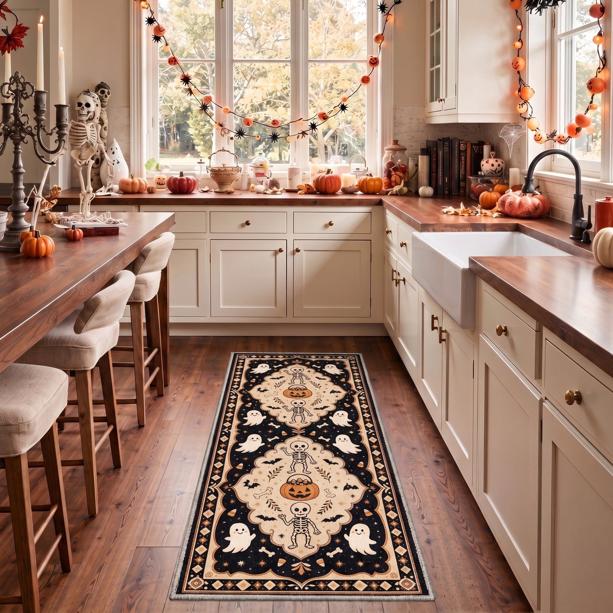GENIMO 5'x7' Halloween Area Rug for Living Room, Washable Non Slip Soft Vintage Witch Indoor Rug for Bedroom Dining Room Home Office, Retro Sepia