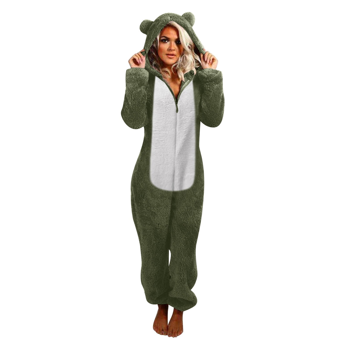 QATAINLAV Sherpa Fleece Jumpsuit for Women Winter Warm Fuzzy Onesie Pajamas Cute Cat Hooded Romper Casual Zip Up Overalls Sleepwear Black XL