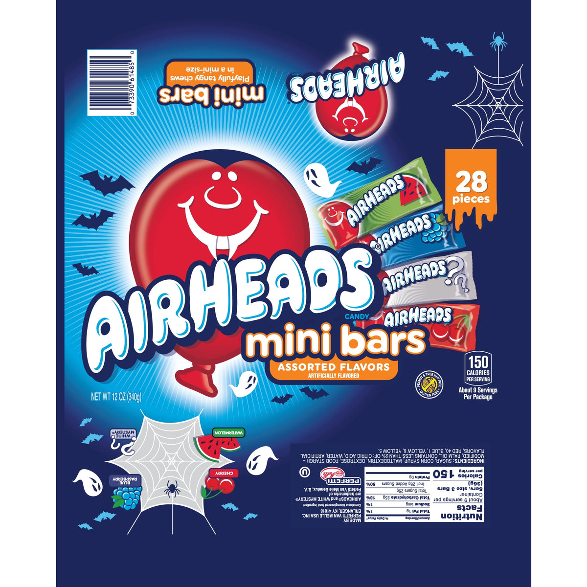 Airheads Halloween Candy Variety Bag, Individually Wrapped Assorted Fruit Mini Bars, Nut Free, 12 oz
