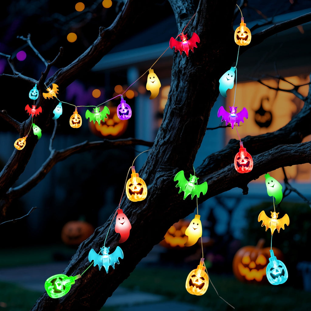 Qoosea Halloween Pumpkin String Lights, 20 LED 10.5ft 8 Modes Waterproof Orange Halloween Decorations Outdoor Indoor Bedroom Camper Party Decor