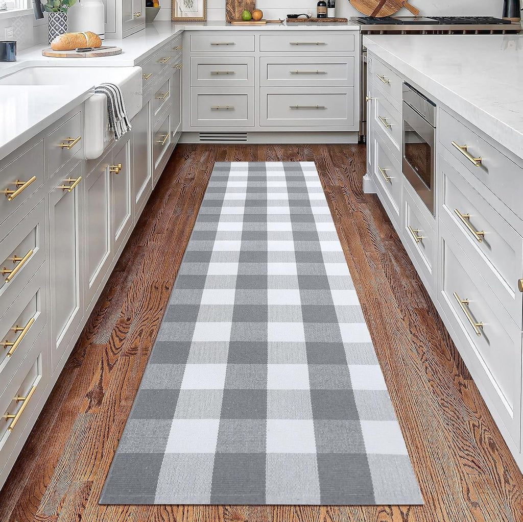 HearthHarmony Buffalo Plaid Area Rugs 2x3 Ft Brown and Black Checkered Rugs Washable Front Door Mat Hand Woven Cotton Outdoor Small Rug for Front Porch Kitchen Entryway Patio Bathroom