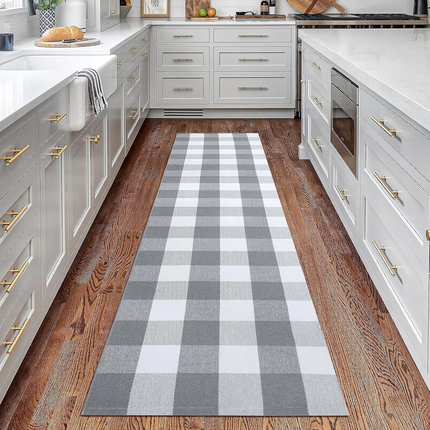 HearthHarmony Buffalo Plaid Area Rugs 2x3 Ft Brown and Black Checkered Rugs Washable Front Door Mat Hand Woven Cotton Outdoor Small Rug for Front Porch Kitchen Entryway Patio Bathroom