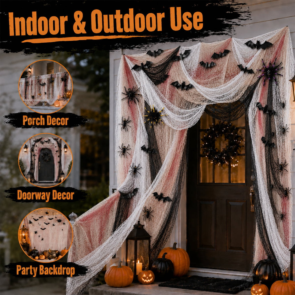 Halloween Creepy Cloth Halloween Gauz Scary Decoration with Bats Spiders Fabric Hanging Spooky Stuff for Indoor Outdoor Home Wall Haunted House Party Supplies 88Pcs Set 1