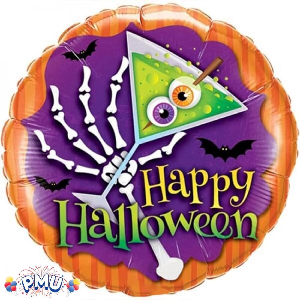 PMU Halloween Party Decoration "Happy Halloween" Jack Faces Aglow 18 Inch Mylar-Foil Balloon (1pkg) Pkg/1