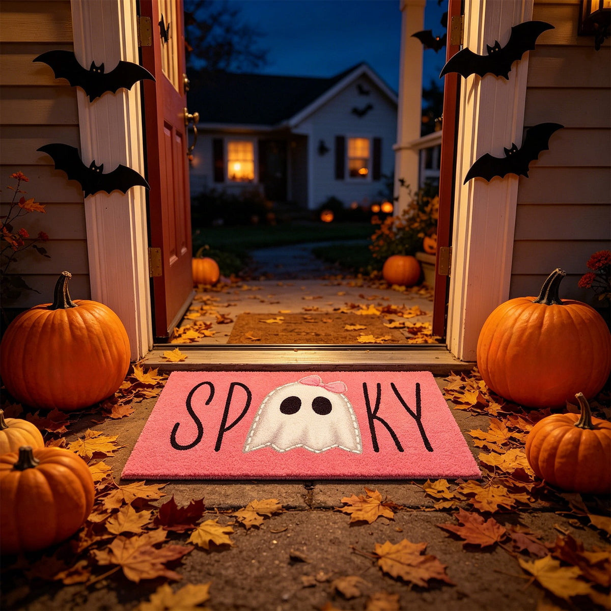 Halloween Doormat Ghost Bath Mat 23.6x15.7in Secure-Grip Absorbent Soft Faux Fur Rug for Bathroom Bedroom Living Room Decor by OVFUIZ