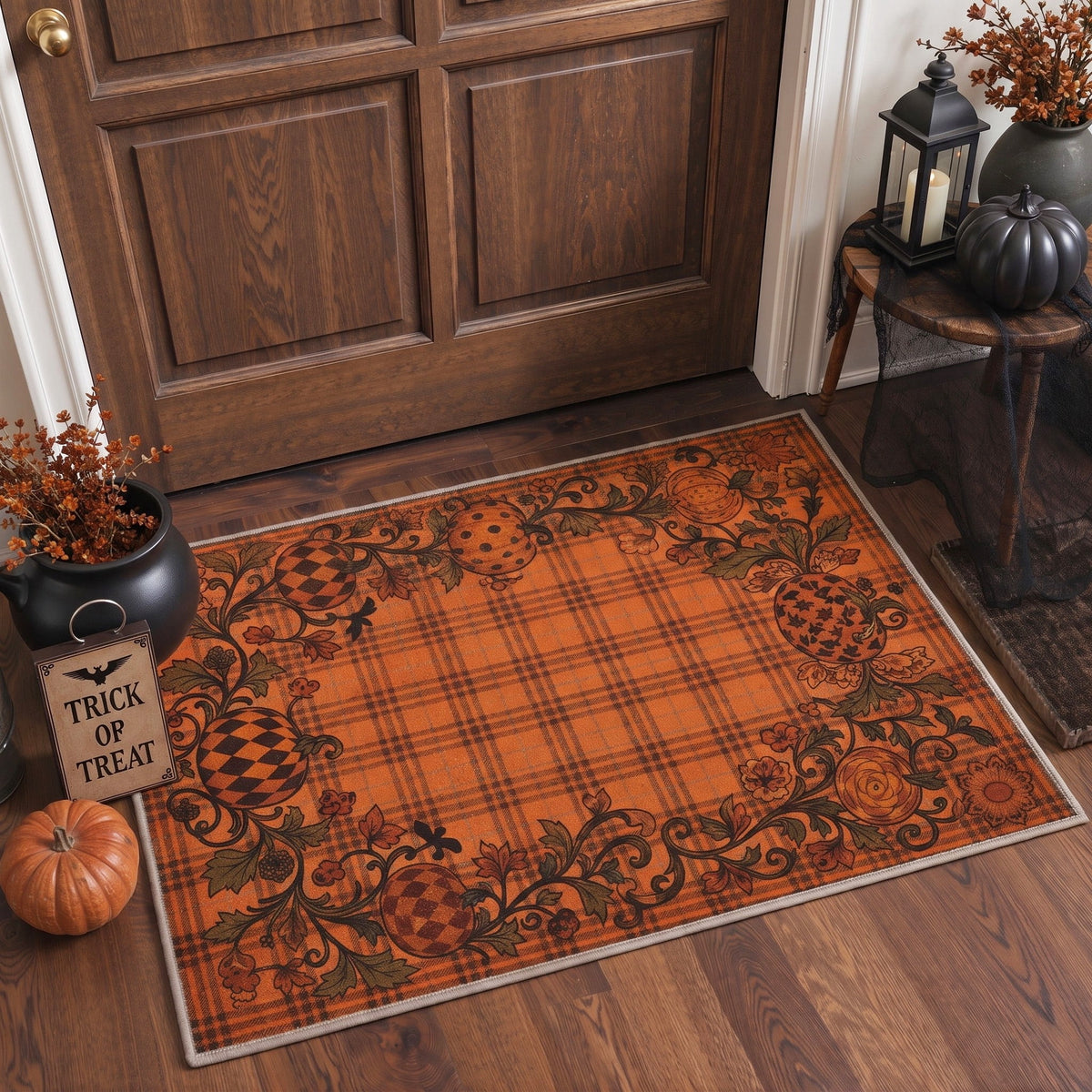 GENIMO 2'x3' Halloween Doormat, Washable Non Slip Soft Vintage Witch Outdoor Door Mat for Front Door Covered Porch Patio Entryway, Burnt Amber
