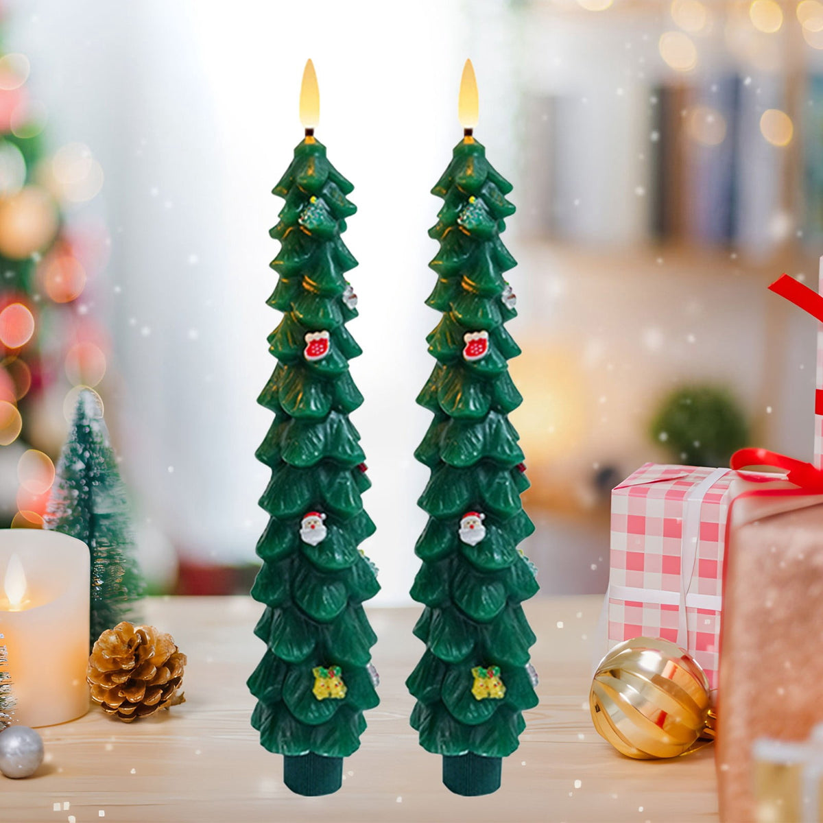 SCNOR Flameless LED Christmas Candle, 9 Inch Acrylic Decorative Night Light, Multi-Color Energy-Efficient Electronic Candle for Holiday Home Decor & Gift
