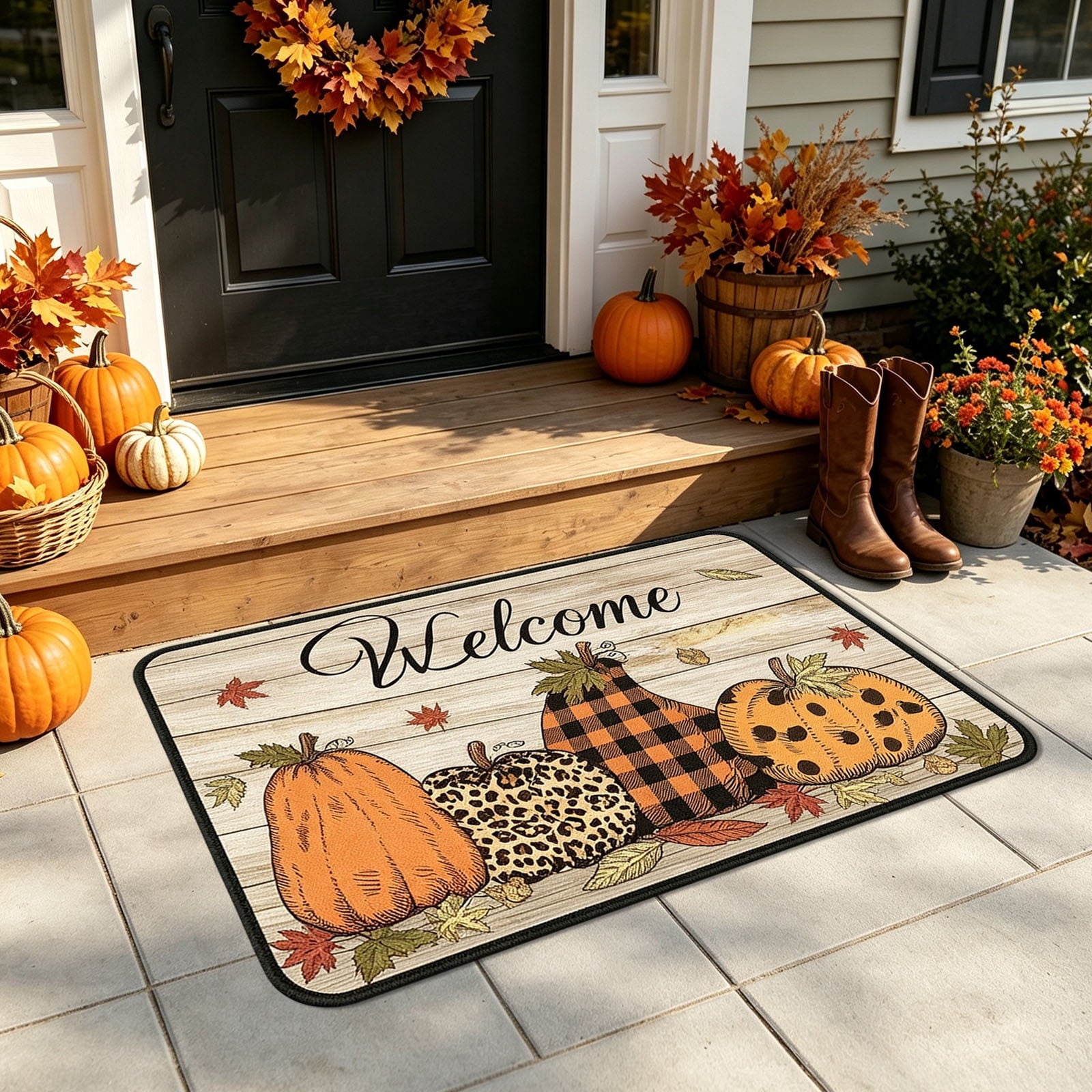 Autumn Door Mat for Entryway, 16x24 Inch, Fall-Themed Floor Doormat for Home Decor, Non-Slip Rug Mat for Living Room, Kitchen, Bedroom, Gifts for Fall Lovers (E)