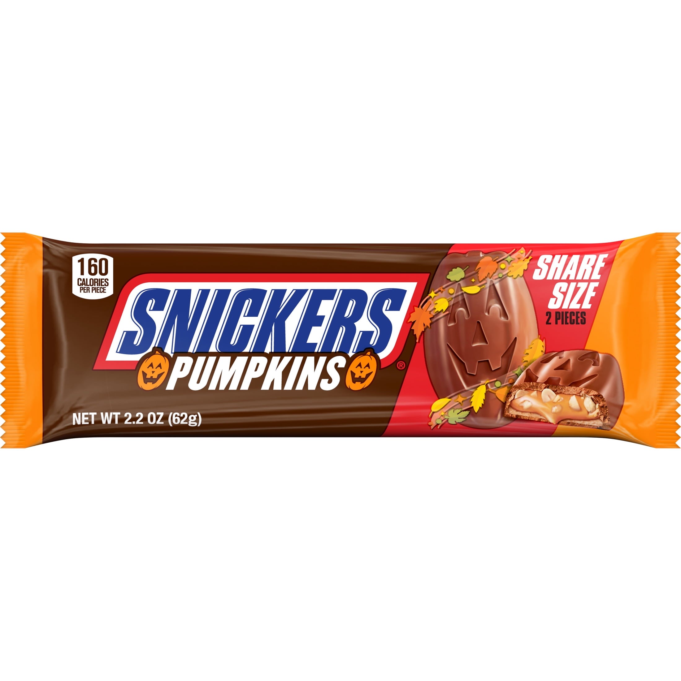 Snickers Pumpkins Chocolate Halloween Candy Bars, Share Size - 2.2 oz pack