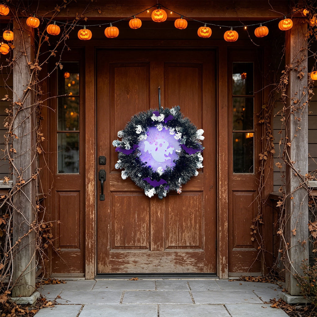 Boovnll Halloween Wreath, 18" Horror & Novelty Handmade Black Twig Glitter Bats Halloween Wreaths for Front Door Fireplace Wall Porch Party Decor, Halloween Decorations
