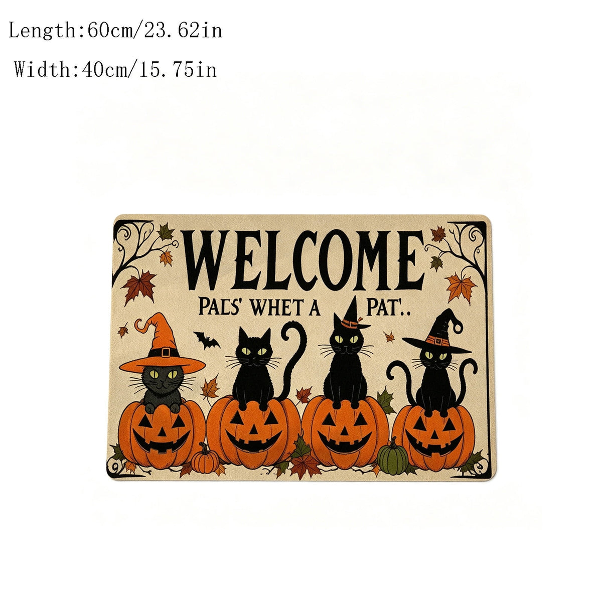 Halloween Black Cat Doormat, 23.6x15.7 Inch Spooky Pumpkin Floor Rug, Non-Slip Seasonal Entryway Mat for Front Door Porch & Indoor Decor