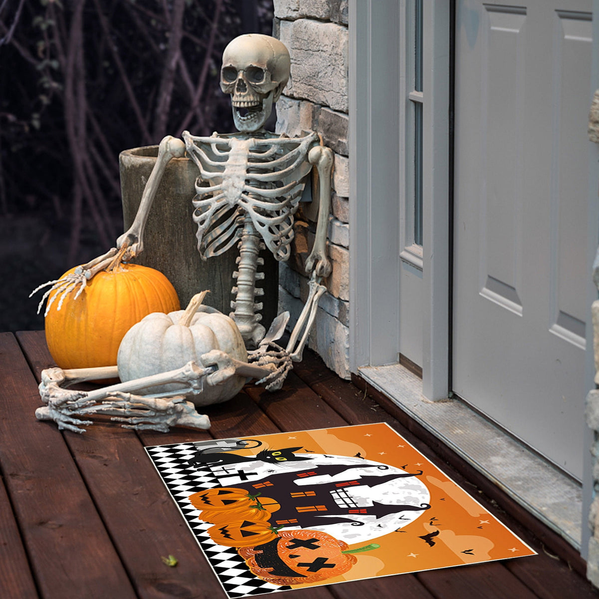 JLFNYA Halloween Rug,15.7*24inch Checkered Rug,Rug Halloween Fall Door Mat Cotton Washable Area Rugs Door Mat Outdoor Entrance for Front Porch Entryway Fall Farmhouse