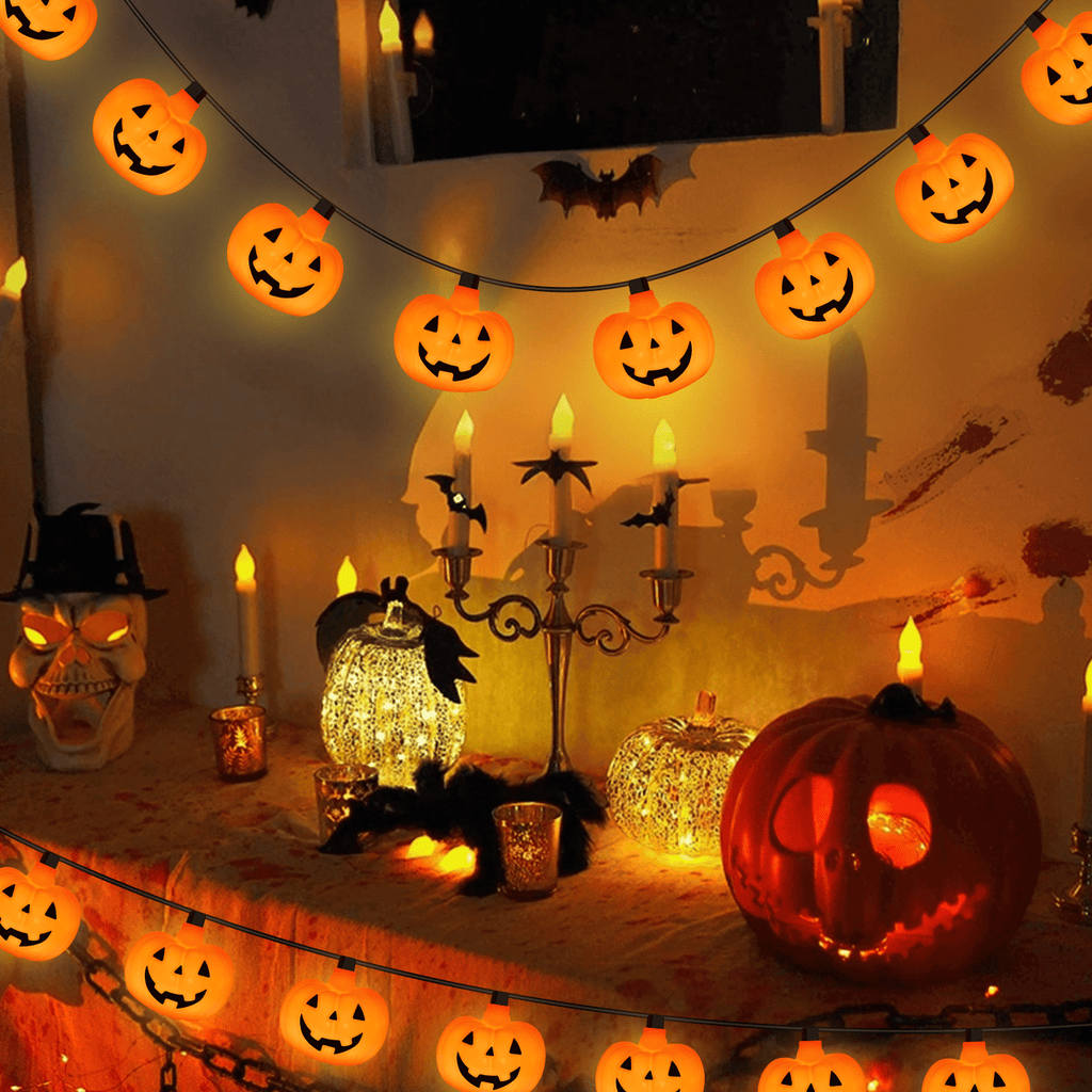 Halloween Pumpkin String Lights, 8.5Ft Outdoor Halloween Decorations Lights with 10 Jack-O-Lantern Lights, Hanging Pumpkin String Lights Party Patio Garden Window Decor