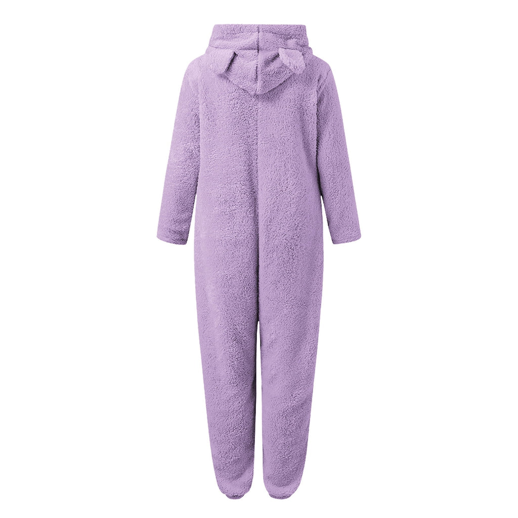 QATAINLAV Sherpa Fleece Jumpsuit for Women Winter Warm Fuzzy Onesie Pajamas Cute Cat Hooded Romper Casual Zip Up Overalls Sleepwear Black XL