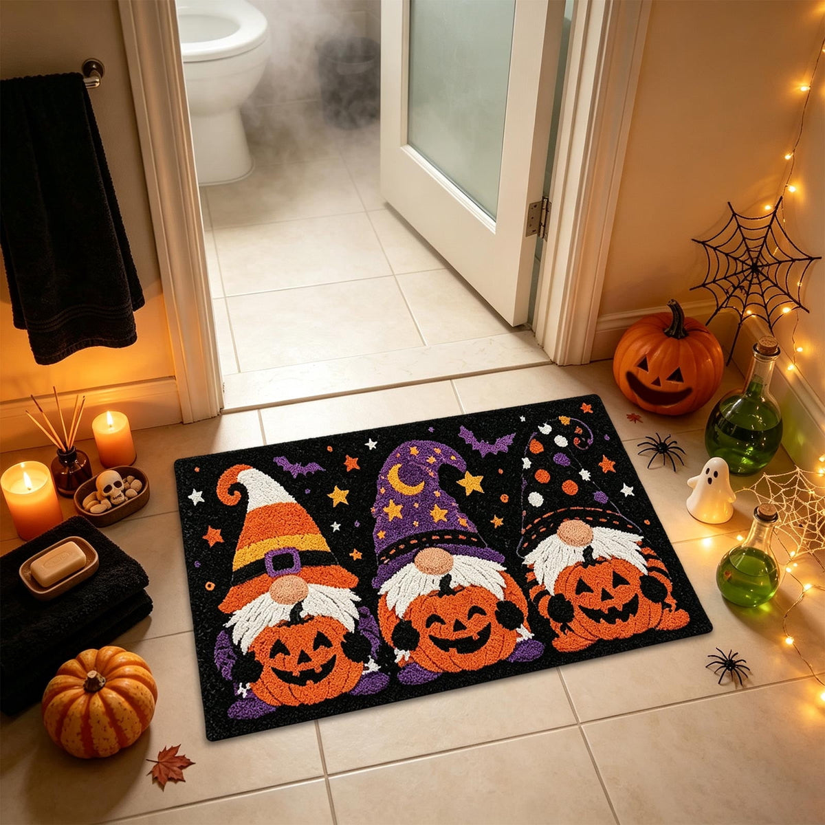 Halloween Decor Black Cat Doormat 15.75x23.62 Inch Fall Pumpkin Moon Design Non Slip Indoor Entrance Rug for Home Entryway Decor