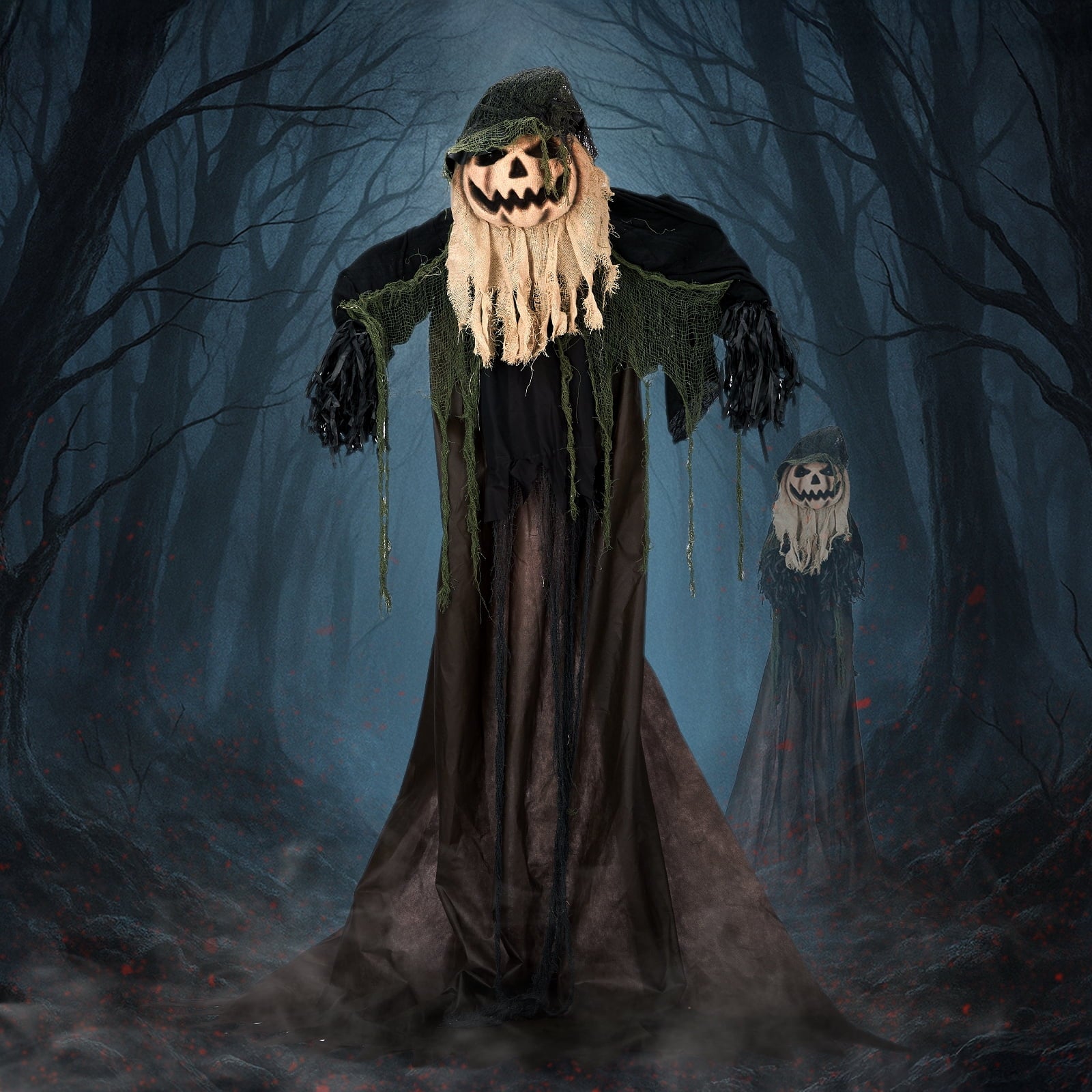 UBesGoo 6' Ghost with The Pumpkin Head Halloween Animated Animatronic Decoration, Halloween Pumpkin Skeleton Outdoors