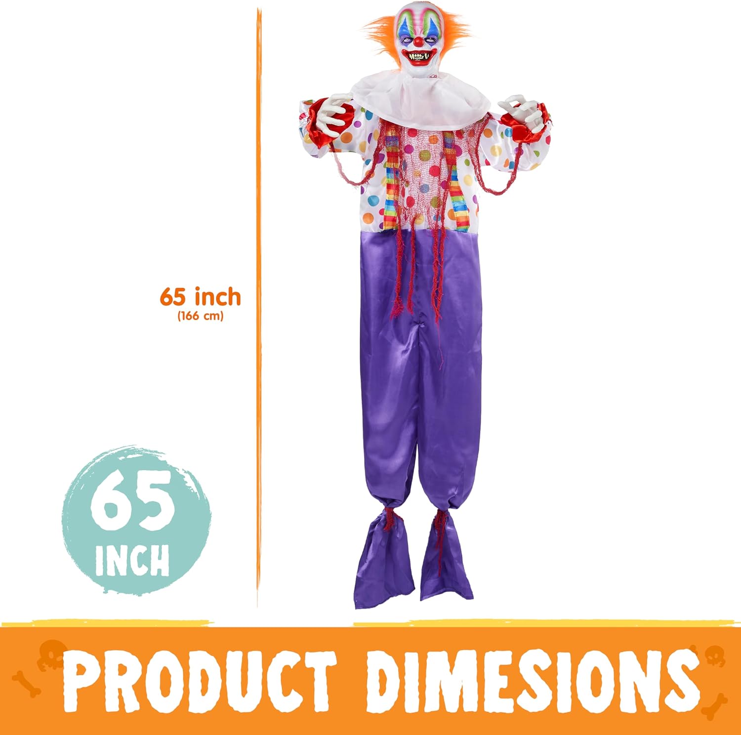 Joyfy 65" Halloween Hanging Scary Clown Decorations with Chain, with LED Lights Talking Animatronics Decor Outdoor Indoor for Haunted House Lawn Yard Patio
