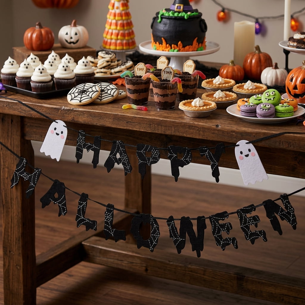 Happy Halloween Ghost Paper Banner Decoration, Black and White, 4.9', Halloween by Way To Celebrate