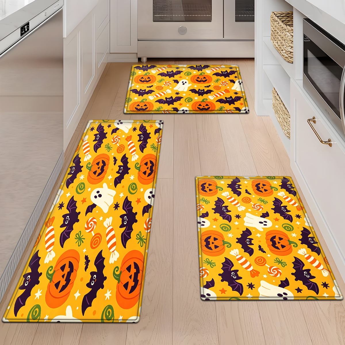 CCTFS Halloween Pumpkin Bat Candy 1Pc Flannel Mat and Kitchen Rugs,Soft Non-slip,Perfect for Home Bathroom