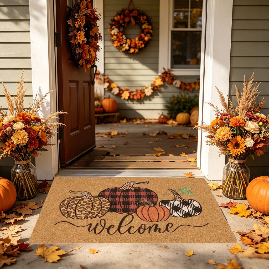 Halloween Pumpkin Welcome Door Mat, Funny Durable Non Slip Decorative Rugs for Bathroom Bedroom Kitchen Front Door