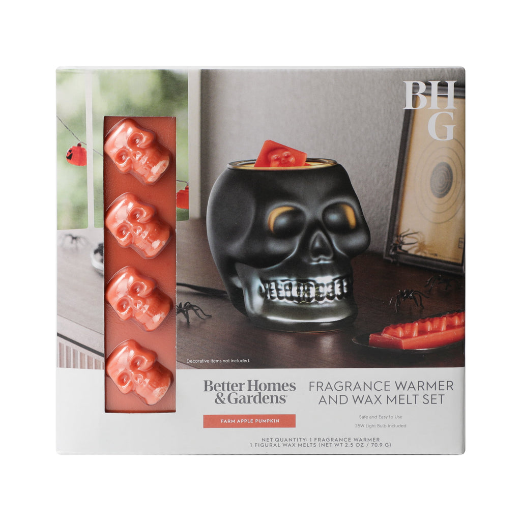 Better Homes & Gardens Halloween Ceramic Electric Plug-in Wax Melt Warmer with Farm Apple Pumpkin Wax Melts, Spooky Ghost