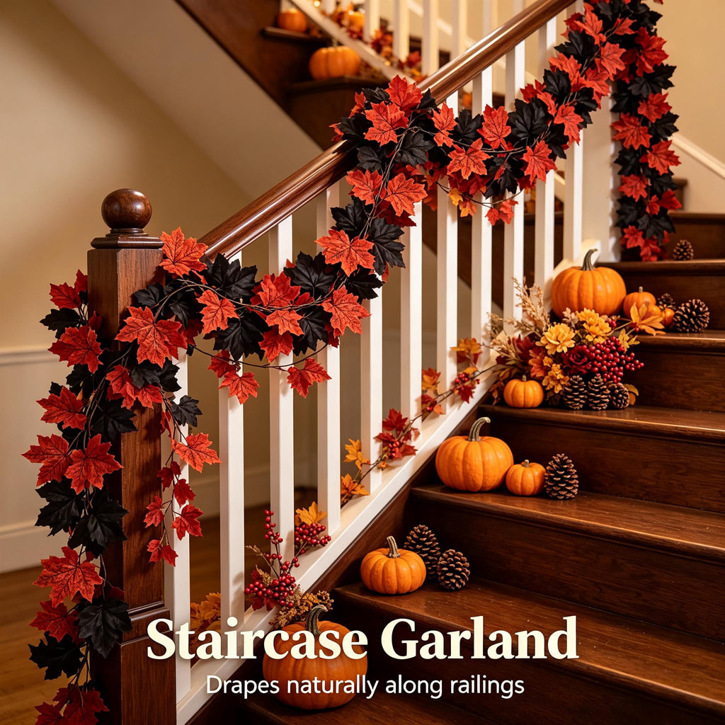 WKSCLPAI Halloween Maple Leaf Garland, Fall Vine Wreaths for Autumn Festivities Decor,Seasonal Garlands for Home,Halloween & Fall Decorations