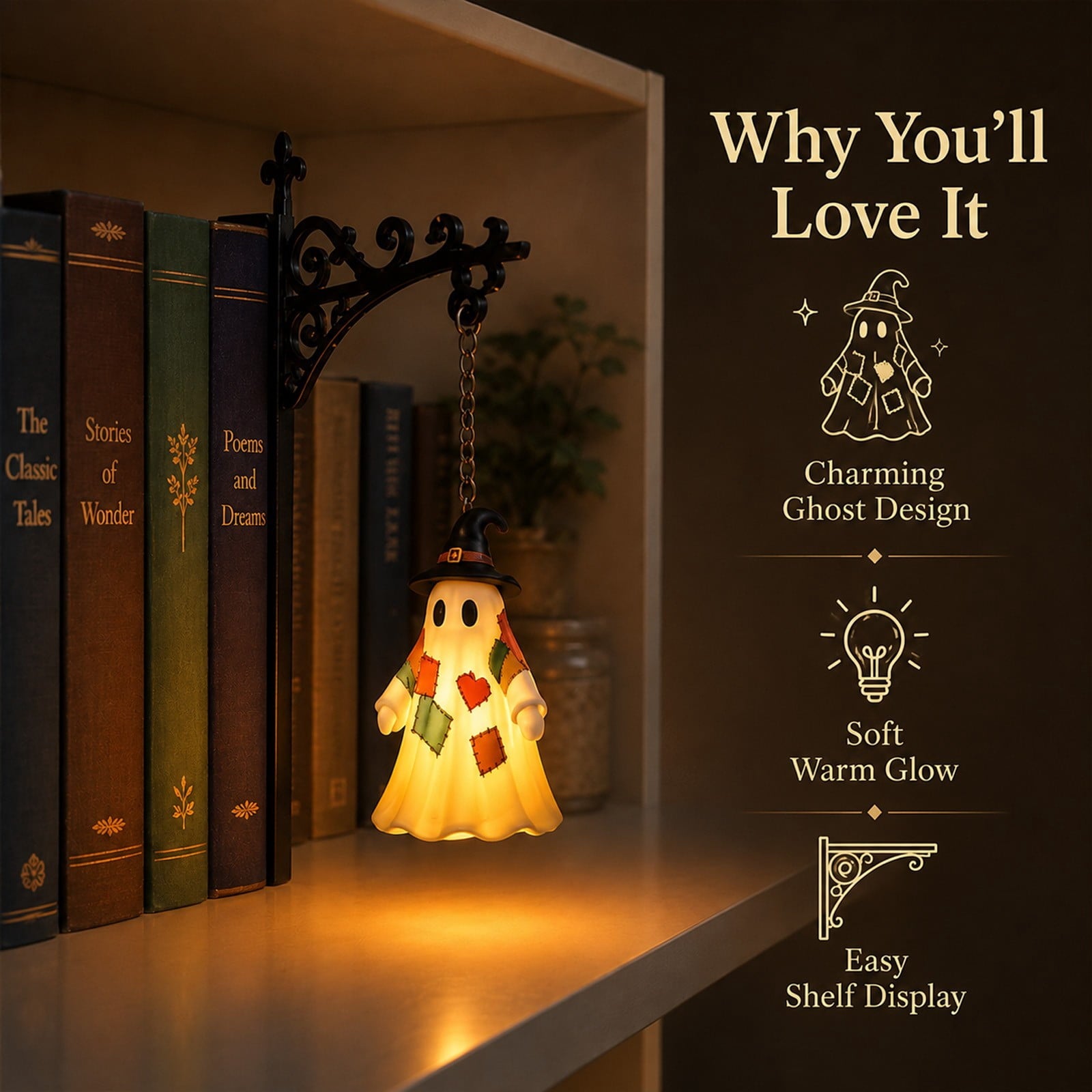Nkmbld Halloween Bookshelf Lamp, Vintage Library Lantern Decorative Bookshelf Lighting, Hanging Ghost Lantern Book Shelf Light, Halloween Decorations Indoor