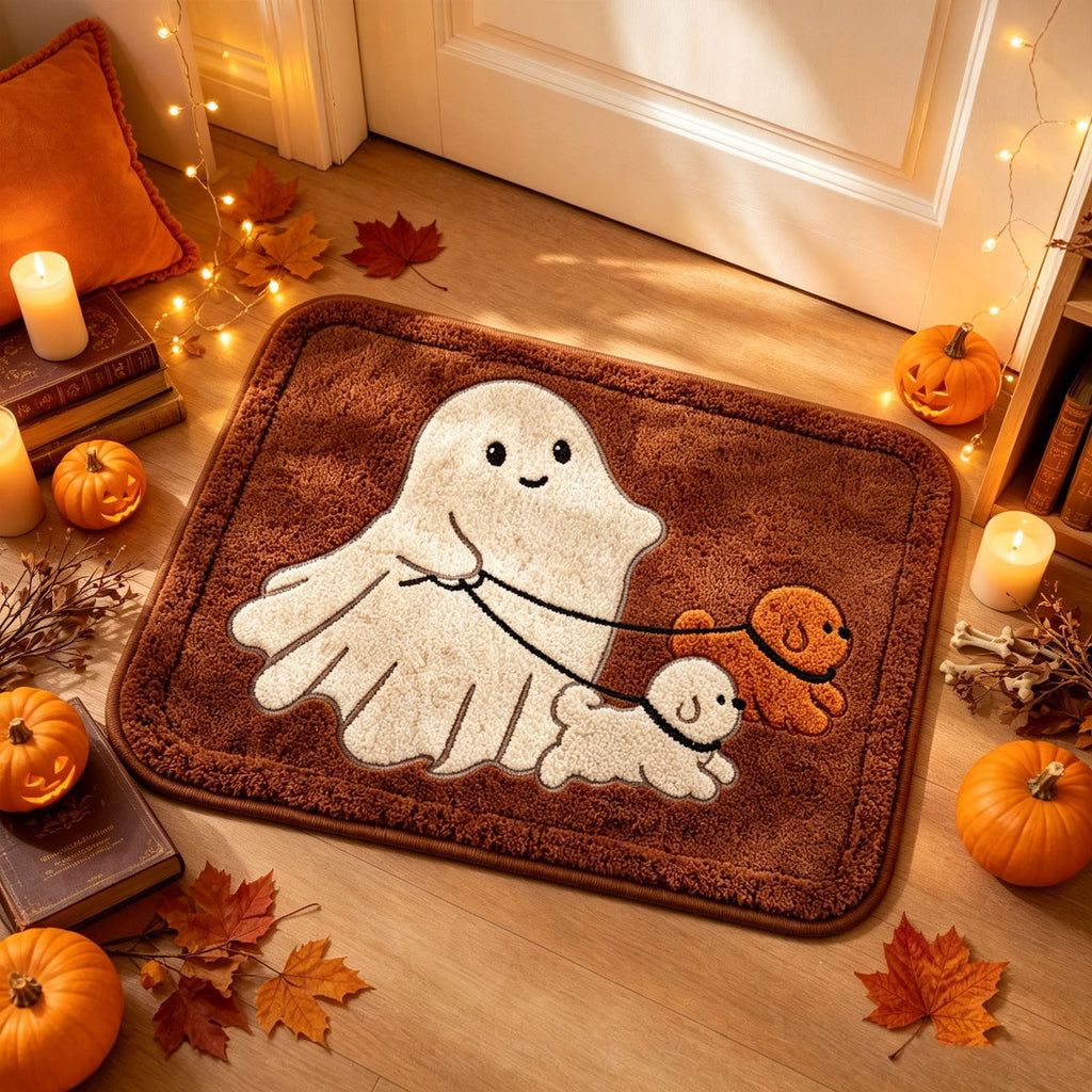 Halloween Bath Mat Ghost Multicolor Irregular Mat 27.56x17.72in Polyester Skidproof & Absorbent for Bathroom Entryway Living Room Halloween Door Mat by MPOISVA