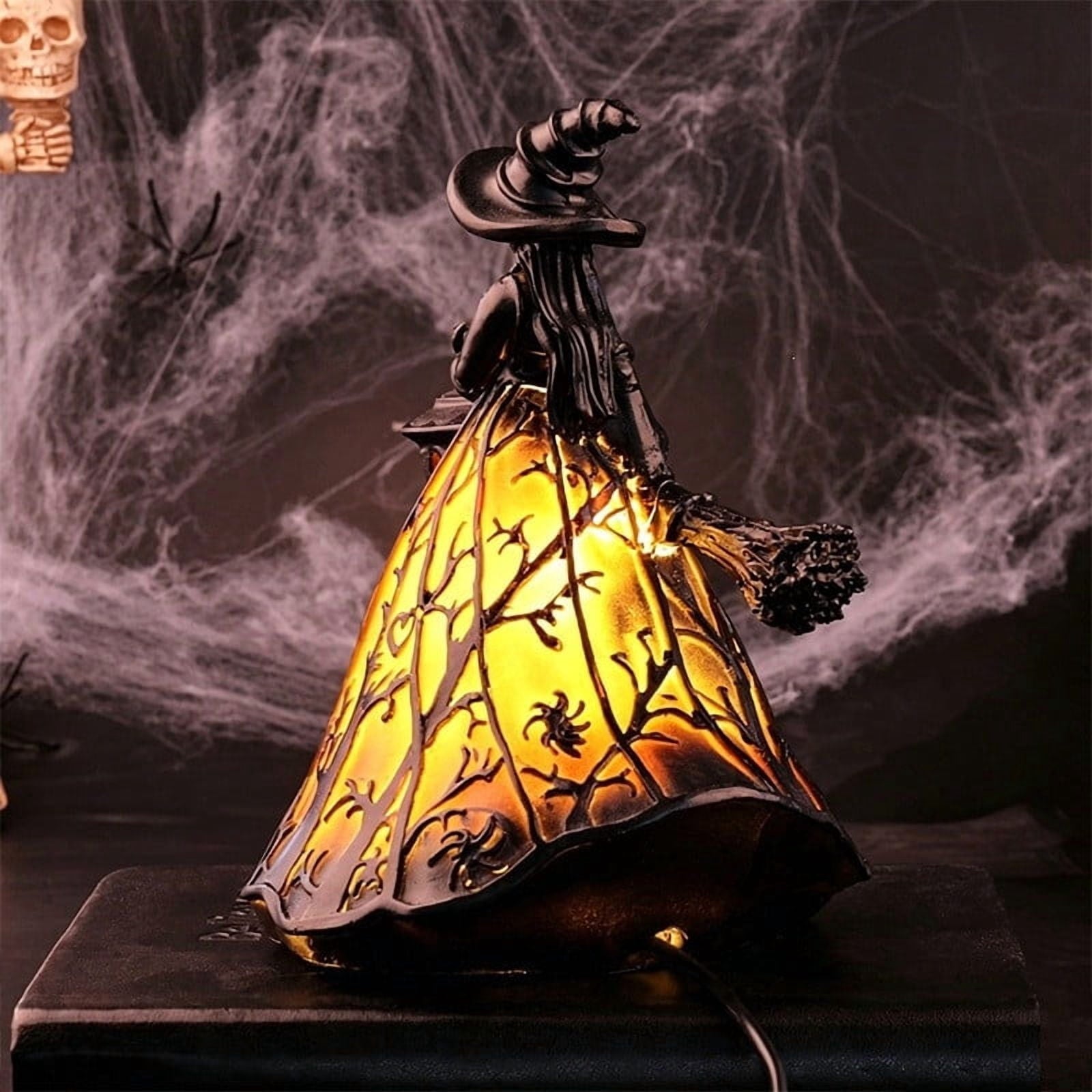 Halloween Witch Lamp,Stained Gothic Witch Hat Led Lamp for Stained Glass Inspired, Spooky Decorative Standing Night Light,Unique Halloween Party Lighting Decorations Door for Indoor
