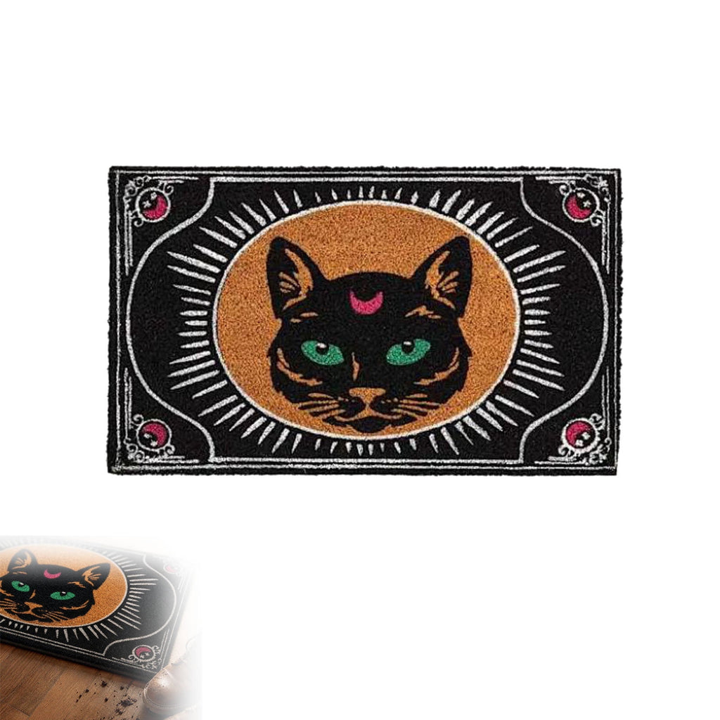 AHGQT Funny Green Eyes Cat Bathroom Rug, 31’’x19’’ Non Slip Machine Washable Mat, Spooky Halloween Rug Decor for Home Bedroom Shower Floor