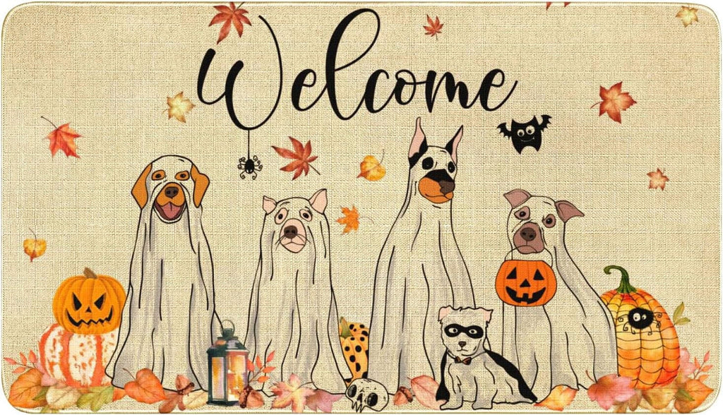 ASKETAM Halloween Doormat Indoor/Outdoor Non-Slip Carpet 19.5" x 31.3" (Dog Pumpkin)