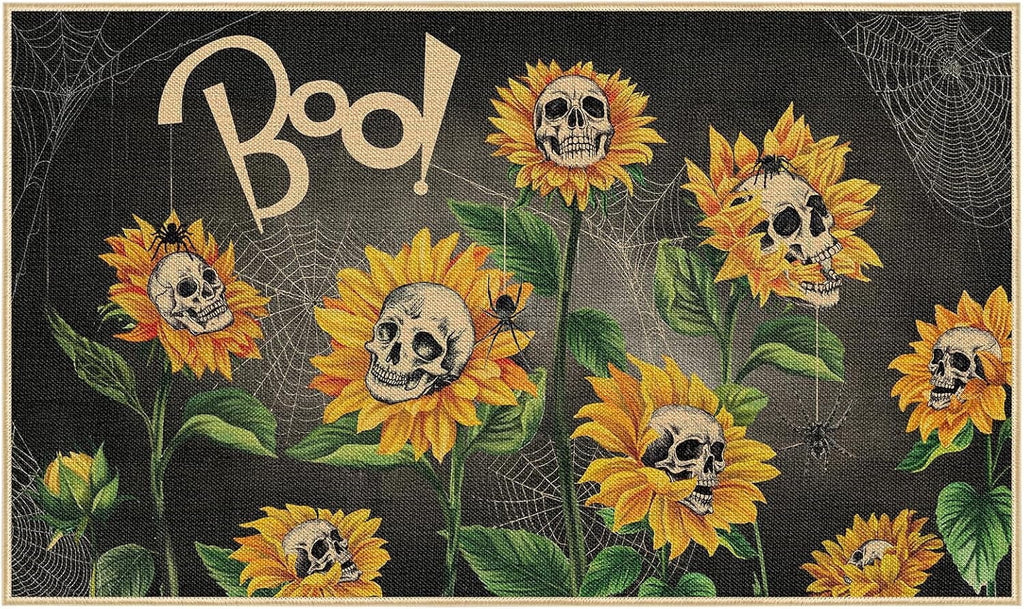 ASKETAM Halloween Doormat Indoor/Outdoor Non-Slip Carpet 19.5" x 31.3" (Sunflower Skull)