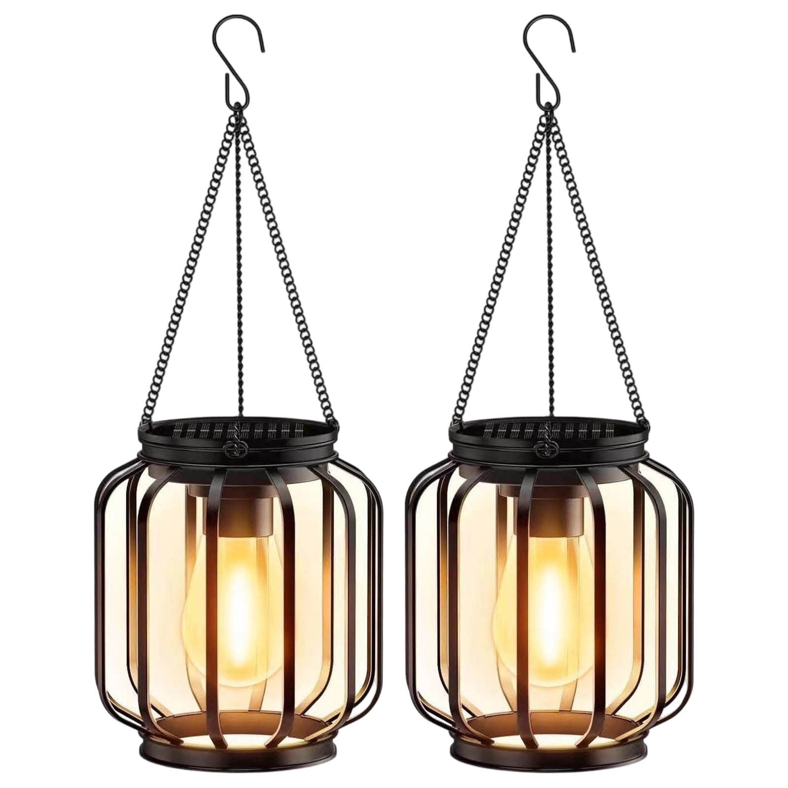 AUHomi Solar Hanging Lanterns, 2 Pack Metal Solar Hanging Lights with Hook, Bright Waterproof LED Lanterns for Outdoor, Classic Decorative Solar-Powered Light for Yard Garden Patio Porch