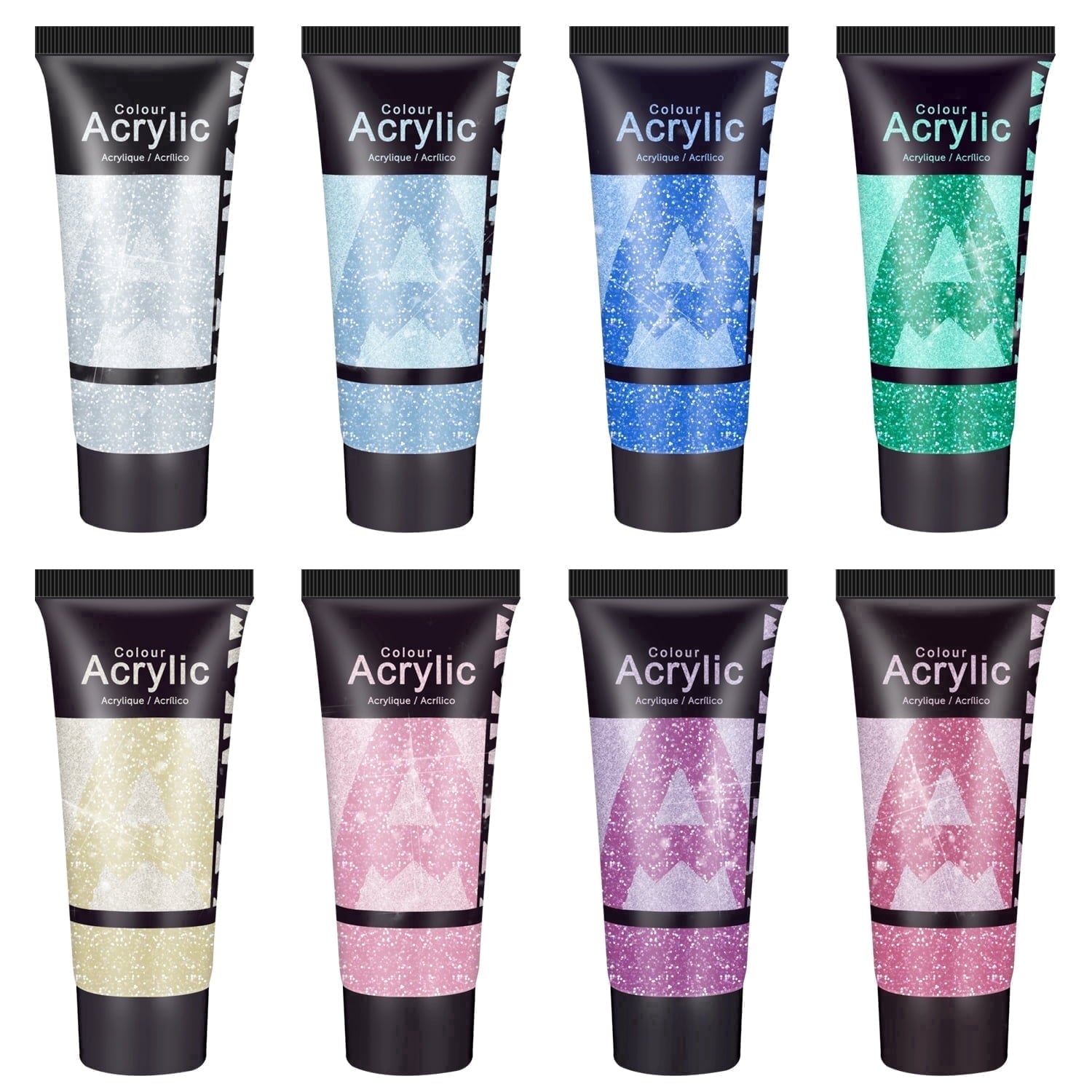 AUREUO Galaxy Glitter Acrylic Paint Set - 8 Twinkle Colors 0.71 Fl Oz / 21ml Tubes Sparkling Art Paints for Crafts Decor Non-toxic Painting Supplies for Artists