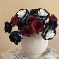 AZXY Halloween Decor, Halloween Indoor Decor, Halloween Tabletop, Artificial White Silk Rose Stems, Gothic Fake Floral Bouquet, Halloween Decorations for Home Table Party Decor