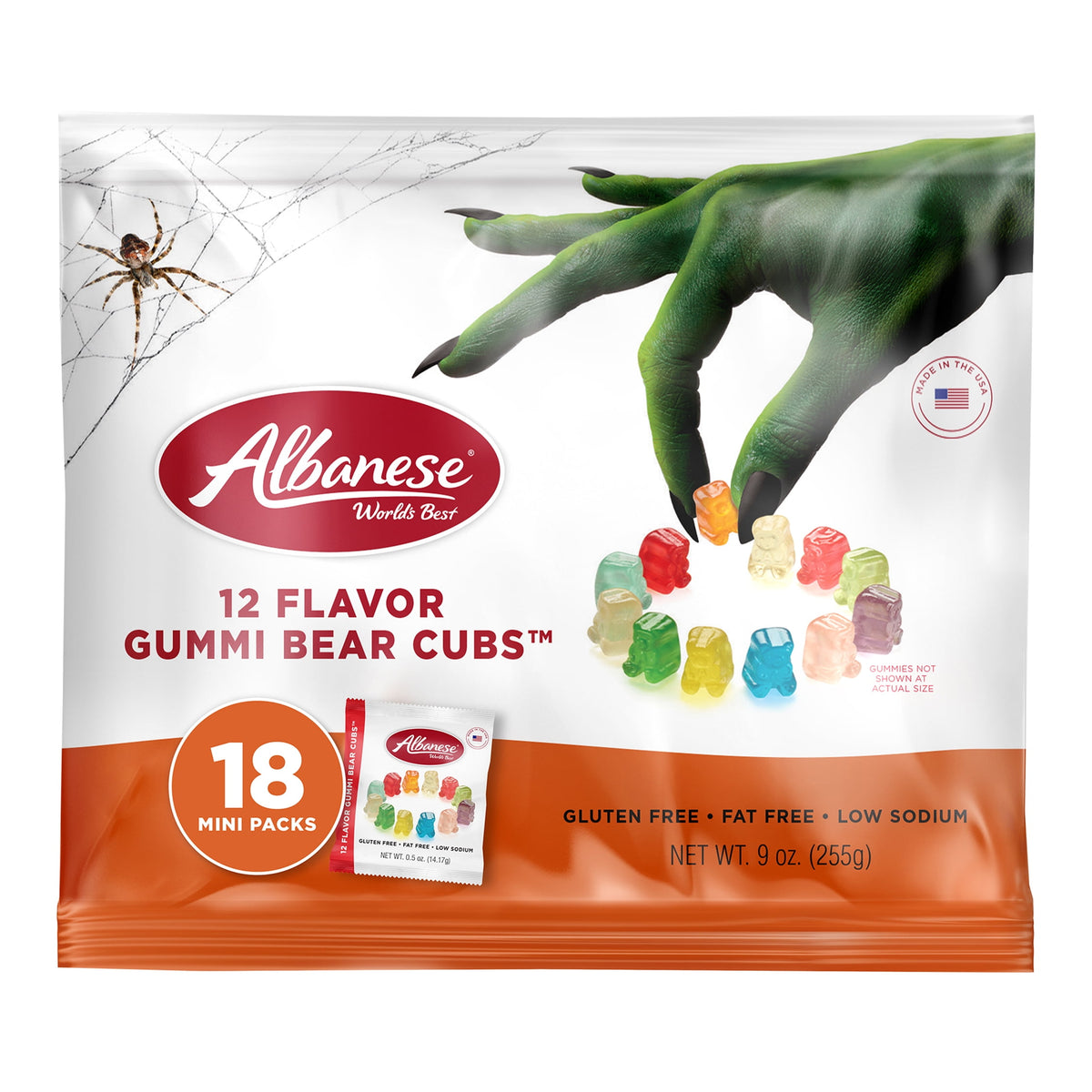 Albanese Halloween World's Best 12 Flavor Gummi Bear Cubs, 9 oz,18 Mini Packs, Gluten Free