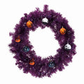 Alvantor 24 in Pre-Lit Halloween Wreath with 50 Purple and Orange LED Lights, 100 PVC Tips, DIY Ball Ornaments, Battery Powered, Purple