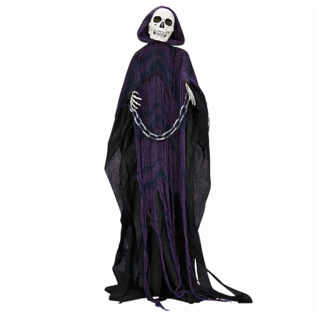Alvantor Halloween Animated Decorations - 6 FT Sound-Activated Animatronic Grim Reaper with Chain, Moving Head and Hands, Red LED Eyes