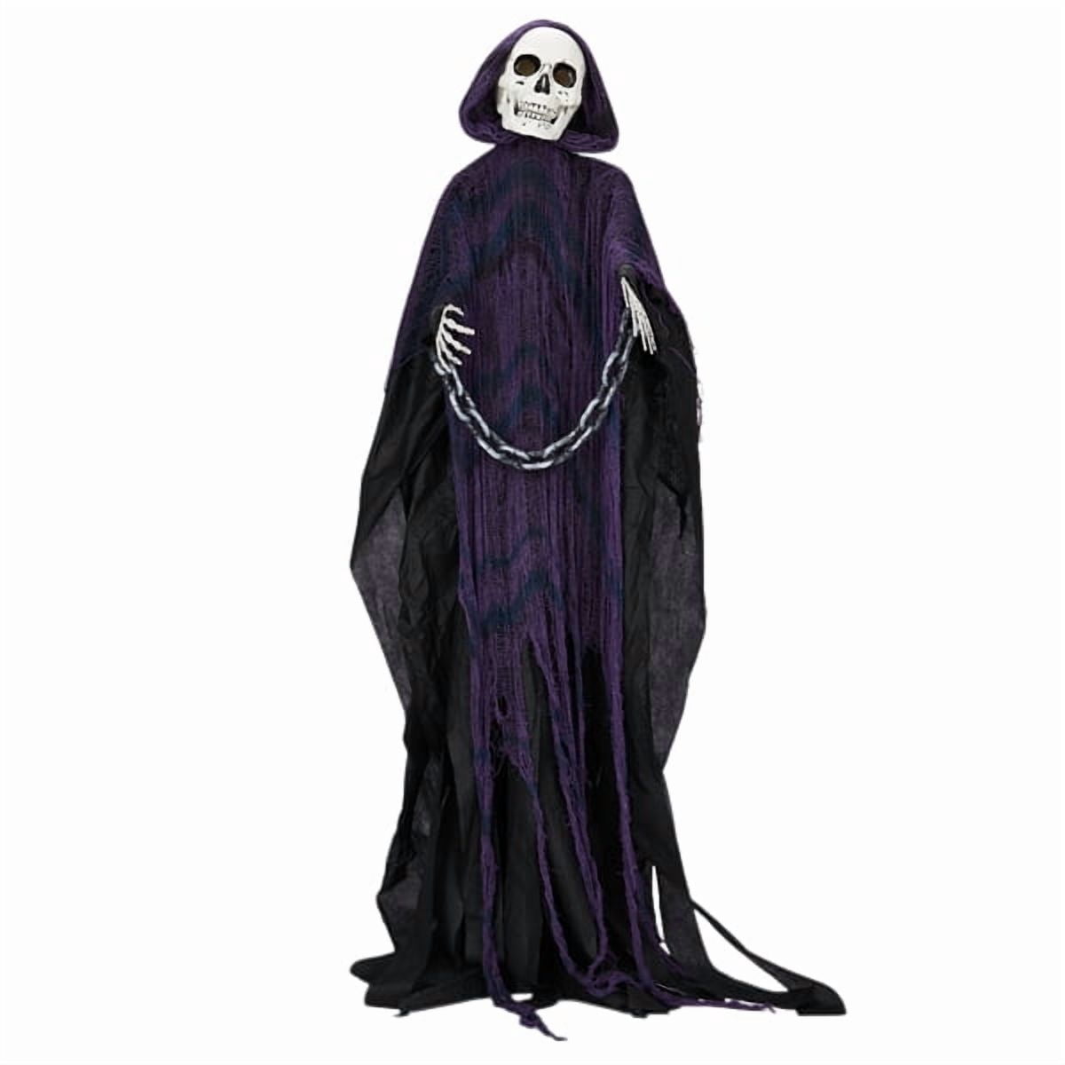 Alvantor Halloween Animated Decorations - 6 FT Sound-Activated Animatronic Grim Reaper with Chain, Moving Head and Hands, Red LED Eyes