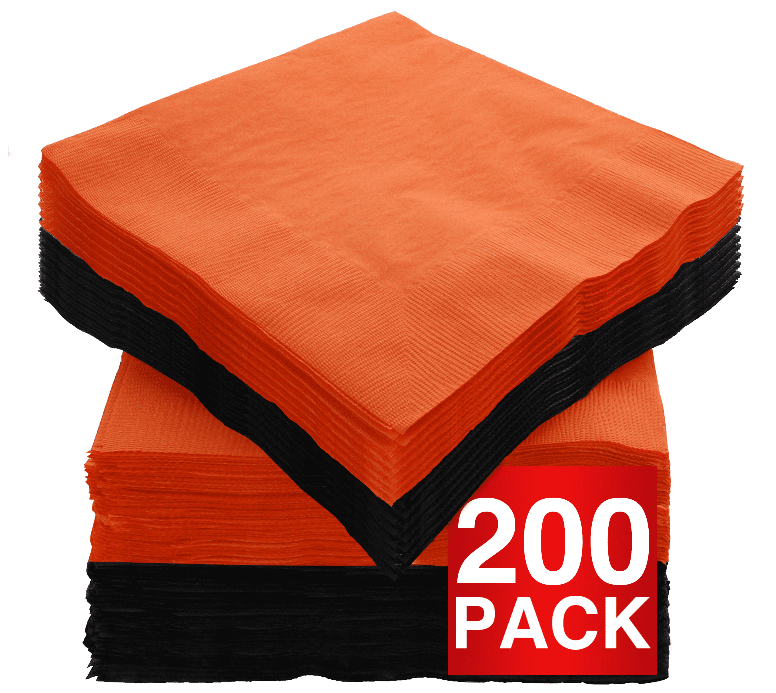 Amcrate Big Party Pack 200 Count Black Orange Beverage Napkins - Ideal for Halloween Party, Wedding, Party, Birthday, Dinner, Lunch, Cocktails. (5” x 5”)