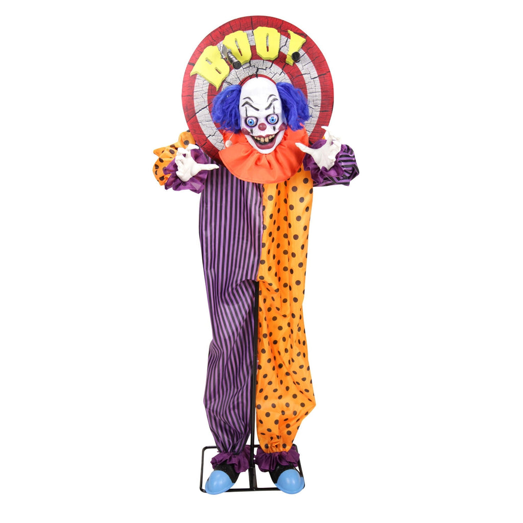 Animated Clown Halloween Animatronic with Red Eyes & Twisting Head, 5.3-Ft, by Haunted Hill Farm