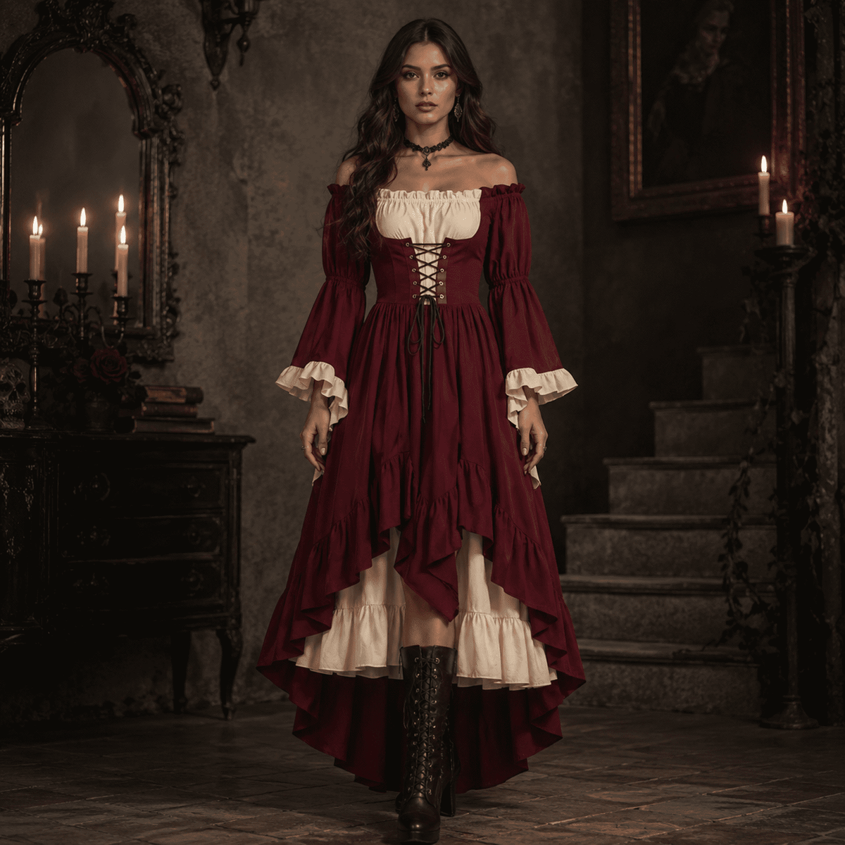 Anmrize Full Length Halloween Dress, Renaissance Faire Outfit, Women Medieval Victorian Gown, Off Shoulder Renaissance Dress, Womens's Medieval Renaissance Costume Cosplay Over Dress, White S