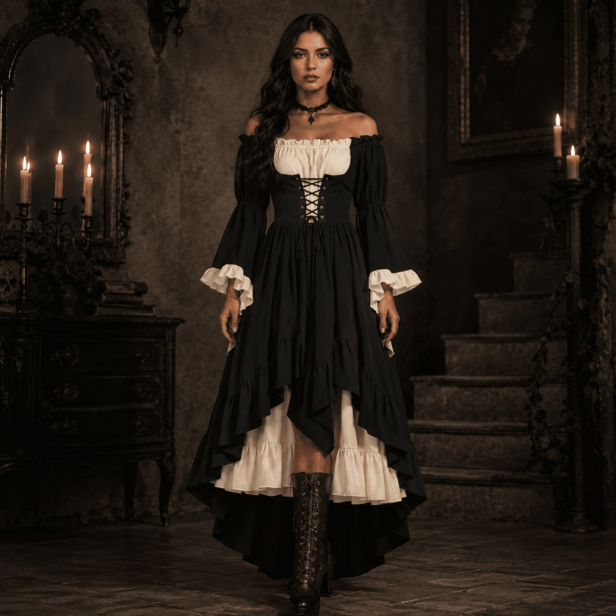 Anmrize Full Length Halloween Dress, Renaissance Faire Outfit, Women Medieval Victorian Gown, Off Shoulder Renaissance Dress, Womens's Medieval Renaissance Costume Cosplay Over Dress, White S