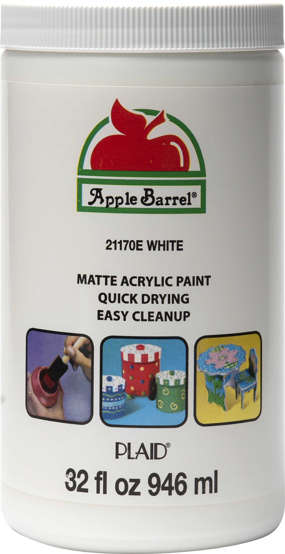 Apple Barrel Acrylic Craft Paint, Matte Finish, White, 32 fl oz