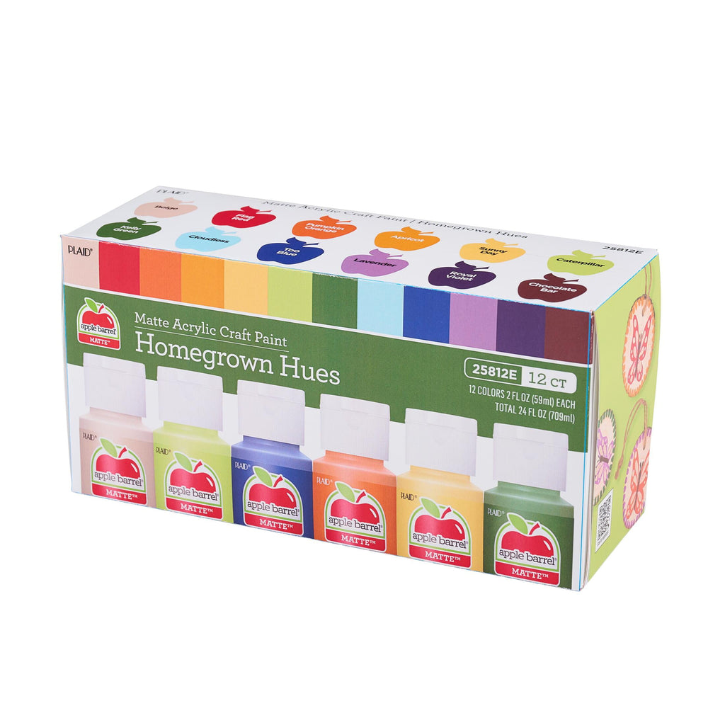 Apple Barrel Homegrown Hues 2 fl oz Acrylic Craft Paint Kit, Matte Finish, 12 Piece